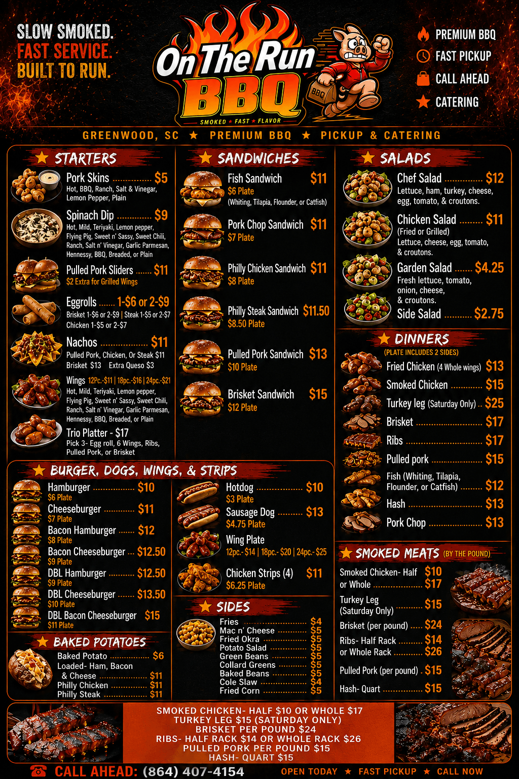 On The Run BBQ Dinner Menu